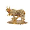 Gold Plated Kamdhenu Cow with Calf Metal Statue for Good Luck Feng Shui & Vastu Showpiece As Table Top Religious Idol