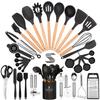 44-Piece Silicone Kitchen Utensil Set With Wooden Handle Heat Resistant Non-Stick Cooking Tools Modern Minimalist