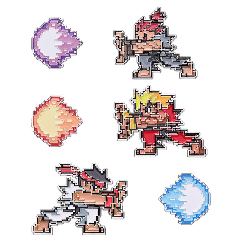 Fighter Fashionable Street Game Cartoon Brooch Pin With Eyecatching Flame Details