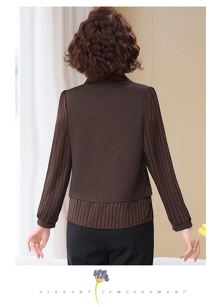 Women's Spring Summer Long Sleeve Chic Slimming Two-Piece Layered Top for Middle-Aged & Elderly