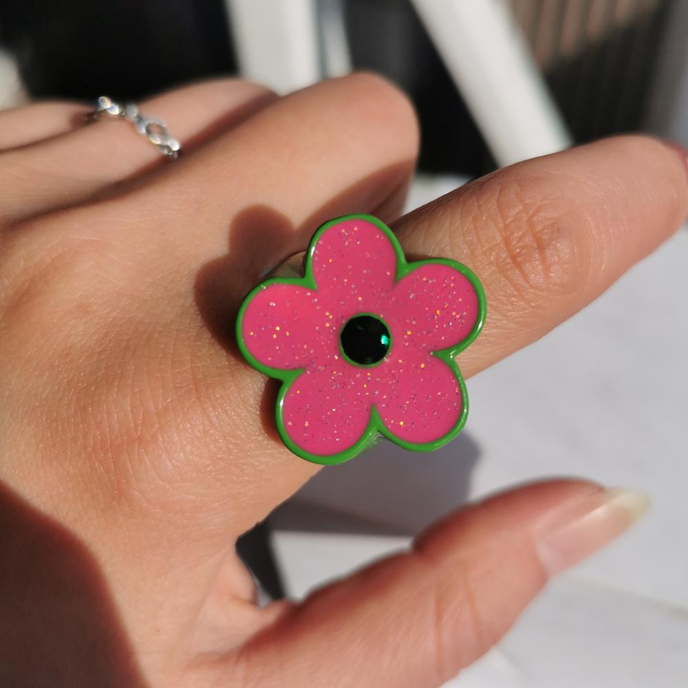 Colorful Glitter Enamel Flower Rings Y2K Fashion Floral Big Chunky Cocktail Ring for Women Girls Party Jewelry Ins Trendy New