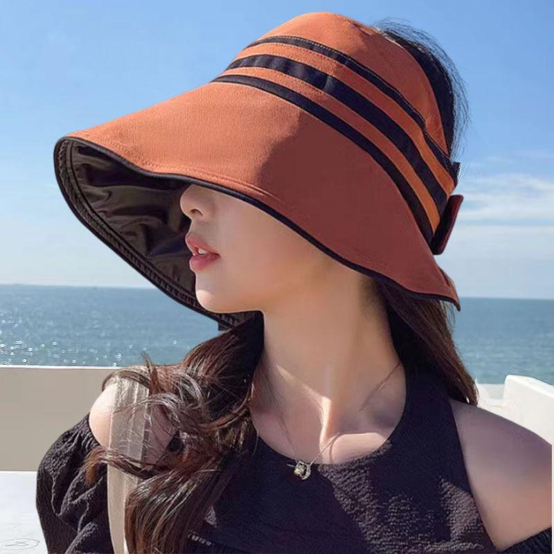 Women'S Summer Hat Female Outdoor Beach Uv Protection Breathable Empty Top Hats Lady Foldable Hollow Scallop Cap