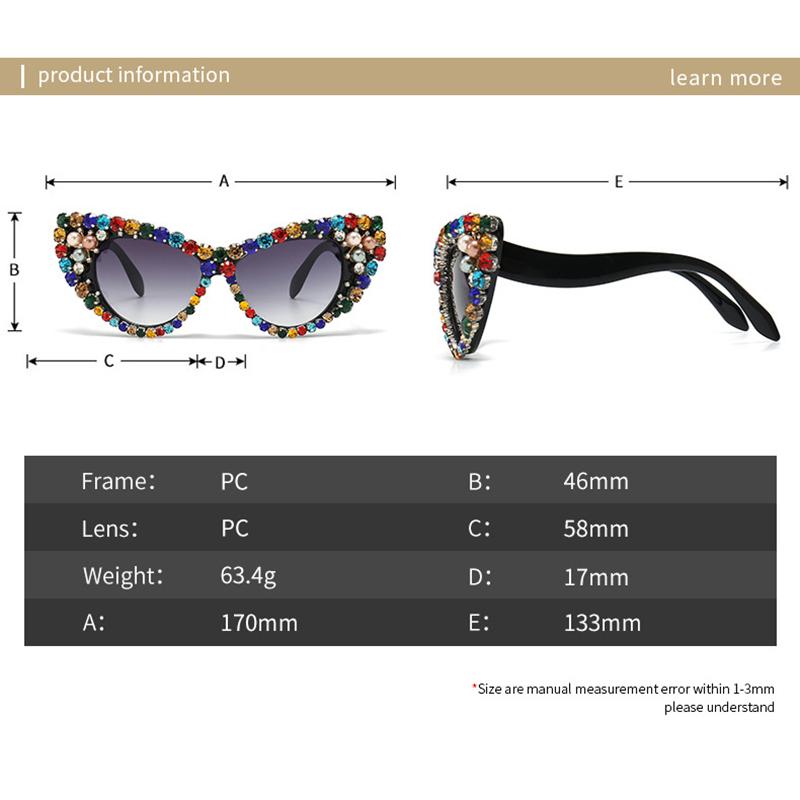 Luxury Diamond Cat Eye Sunglasses Women Vintage Designer Trendy Big Frame Crystal Rhinestone Sun Glass