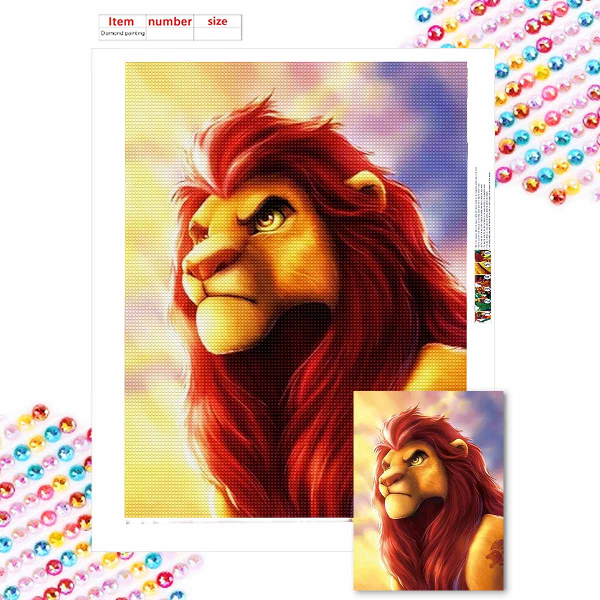 

5D Алмазная Живопись Сделай Сам Храбрый Король Лев Полная Выкладка Стразы Мозаика Вышивка Изделия Ручной Работы Домашний Декор Подарок Round 20x30cm