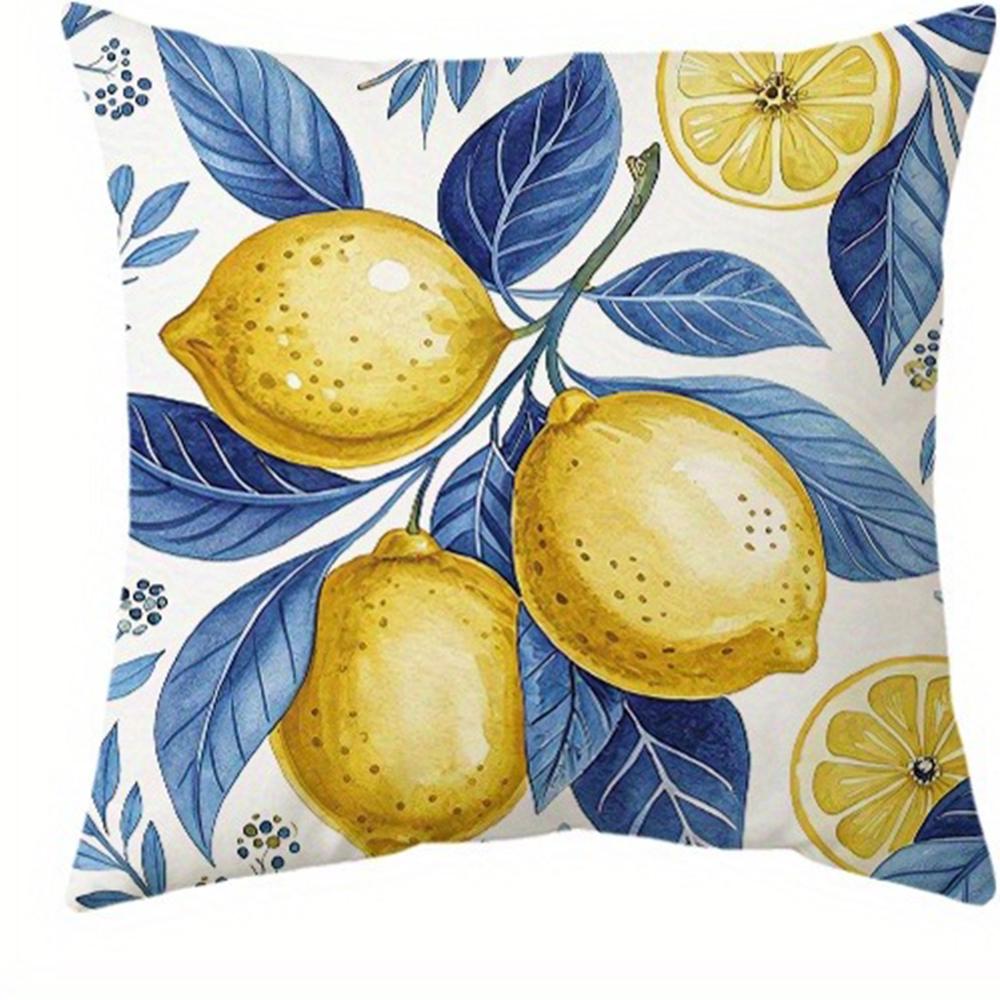 Blue - Toned Watercolor Lemon Pillow CoversLiving Room Sofa Cushion Cover, Soft and Comfortable, Bedroom Room Decoration