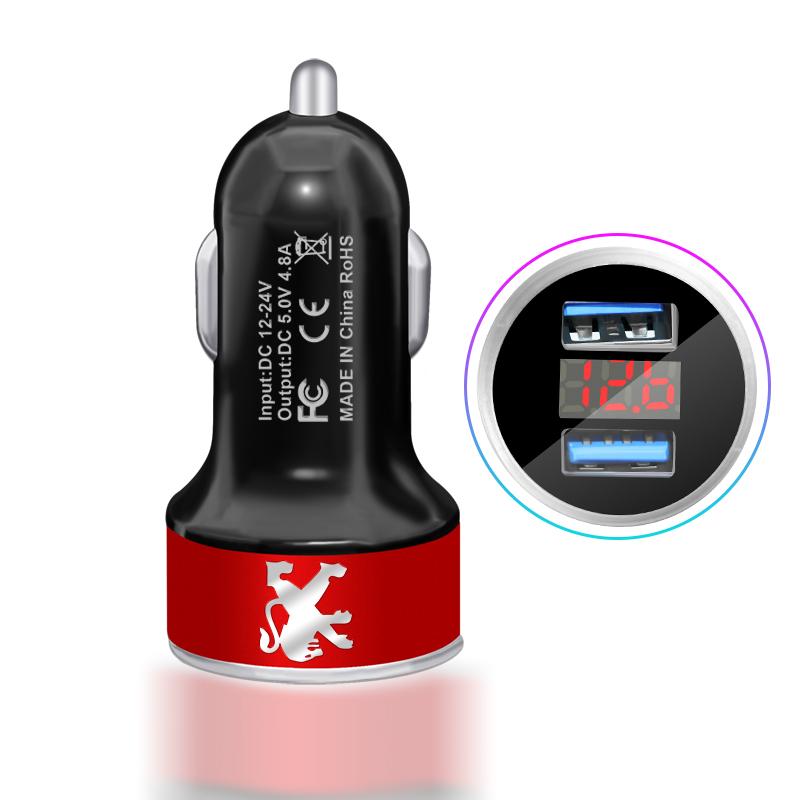 Car Charger 2 USB Ports Fast Charging Digital Display Car Accessories For Peugeot 308 408 508 RCZ 208 3008 2008 206 207 406 407 408 206 207 208 307