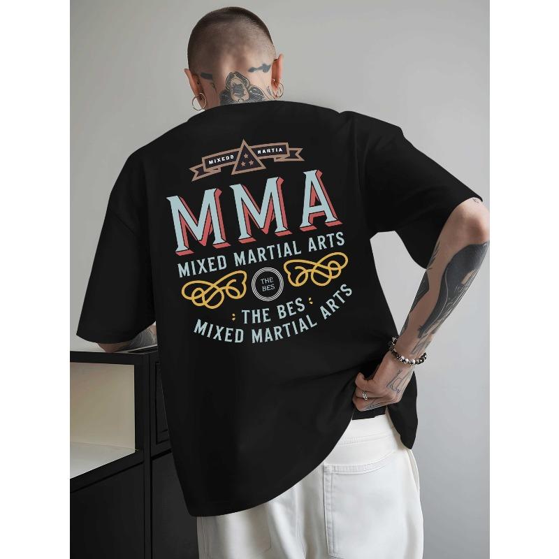 European Size Casual Short-Sleeved T-Shirts for Summer Outdoor Activities in Mixed Martial Arts, Featuring Trendy Prints for Men, Loose-Fitting Styles