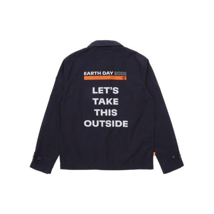 Timberland Single Button Collar Letter Print Casual Jacket Men Jacket Deep-Sapphire-Blue A61G9-433