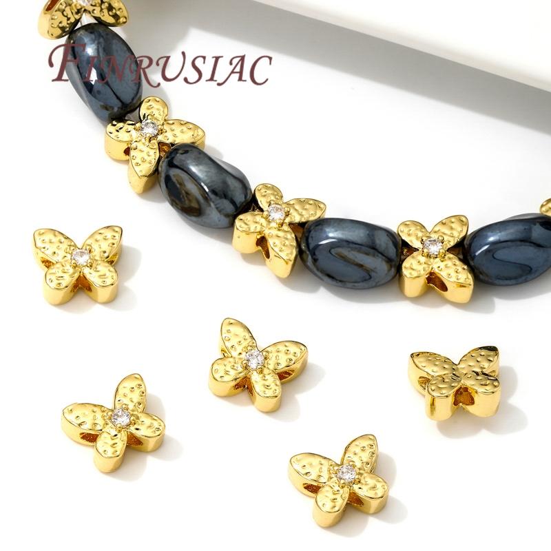 18K Gold Plated Brass Butterfly Spacer Beads Separators For Bracelets Accessories DIY Jewelry Making Supplies Metal Beads