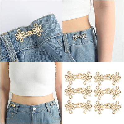 Chinese Knot Waist Tightening Clip Metal 3/6Set Adjustable Plating Pin for Loose Pants and Jeans Waist Fitness Extenders