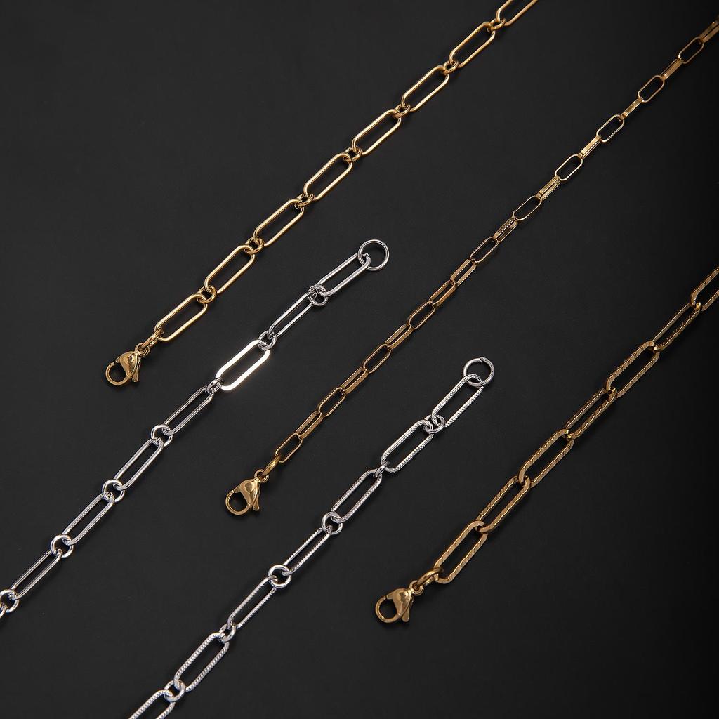 Stainless Steel Rectangular Wire Cross Chain Necklace – European & American Fashion, Light Luxury.