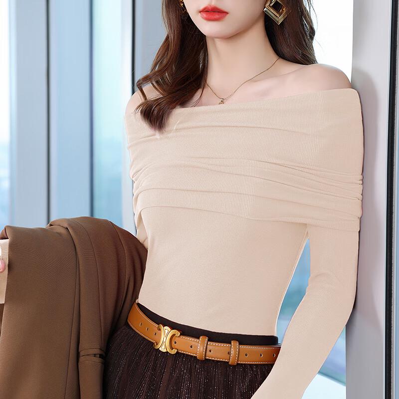 TROMAN Women's Elegant Off-Shoulder Long-Sleeve Knit Sweater