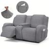 2 Seater Split Recliner Sofa Covers Jacquard Elastic Center Console Armchair Slipcover Anti-dirty Couch Cover with Cup Holder
