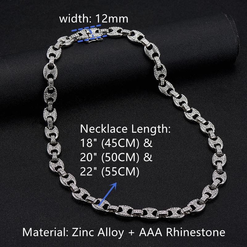 Unisex Retro Hip Hop Šperky: Náhrdelník s kubánským řetízkem s prasečím nosem z plných diamantů