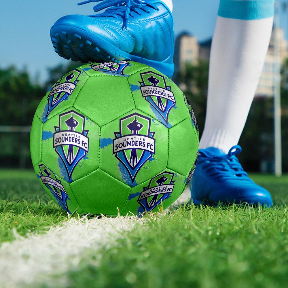 FC Seattle Sounders Size 5 Soccer Ball, Machine-Stitched PVC, Durable & High Bounce, All Ages Fit, fan merchandise, matches & outdoor use.