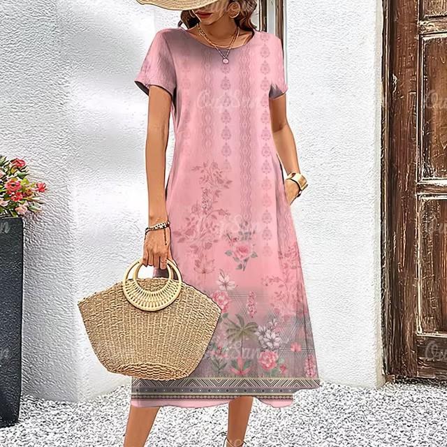 3D Digital Printing Dresses Women's Summer Short-sleeved O-neck Casual Loose Dress