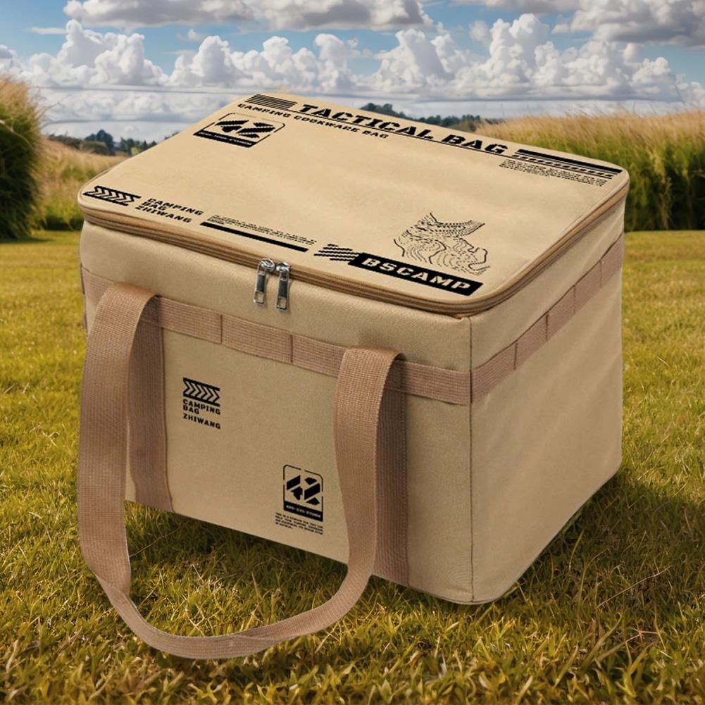42L Outdoor Storage Bag with 6 Hooks Insulation Folding Storage Box Large Capacity Tableware Handbag Food Carrier Storage Basket