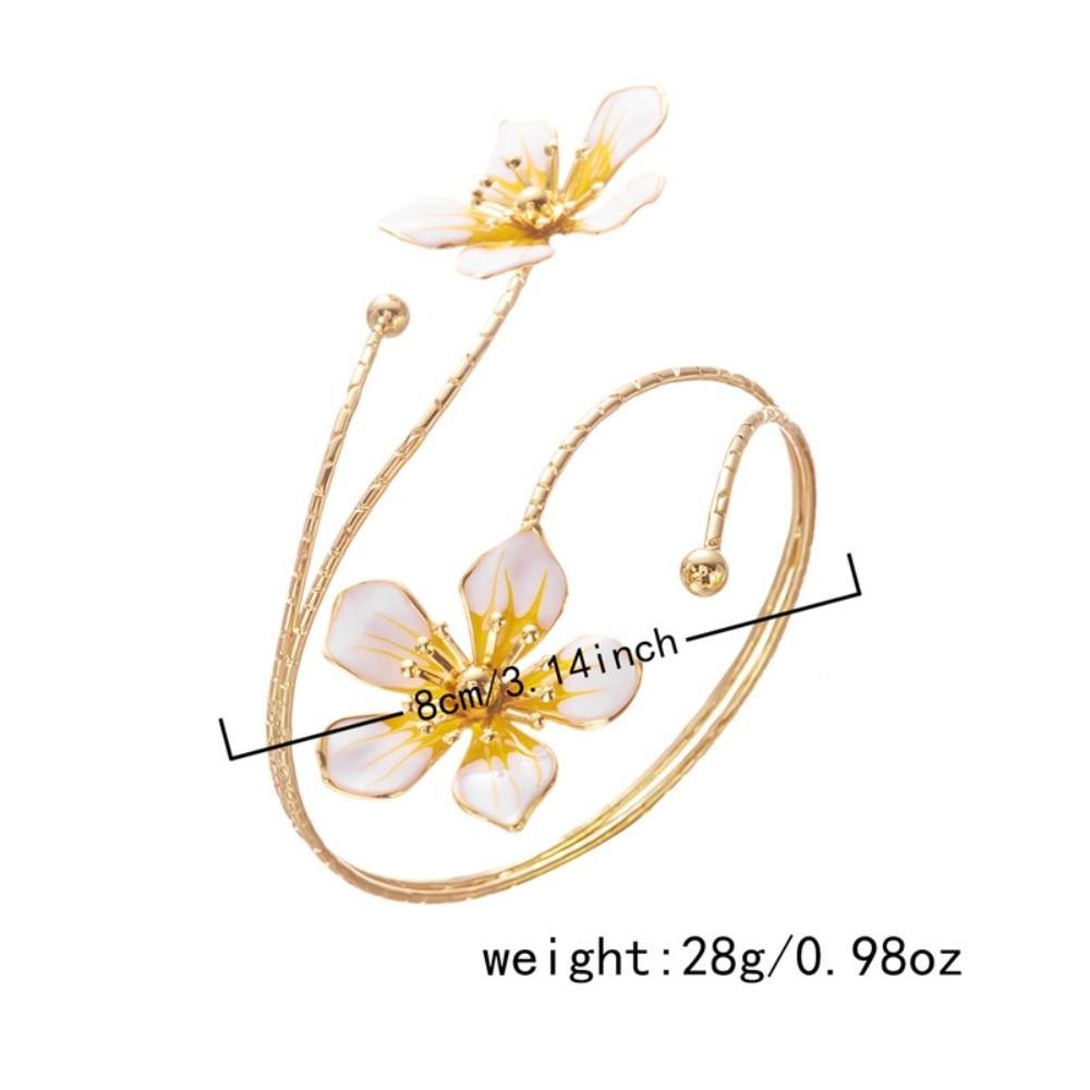 Vintage Style Enamel Flower Cuff Armlet Gold Color Open Arm Ring  Special Occasion