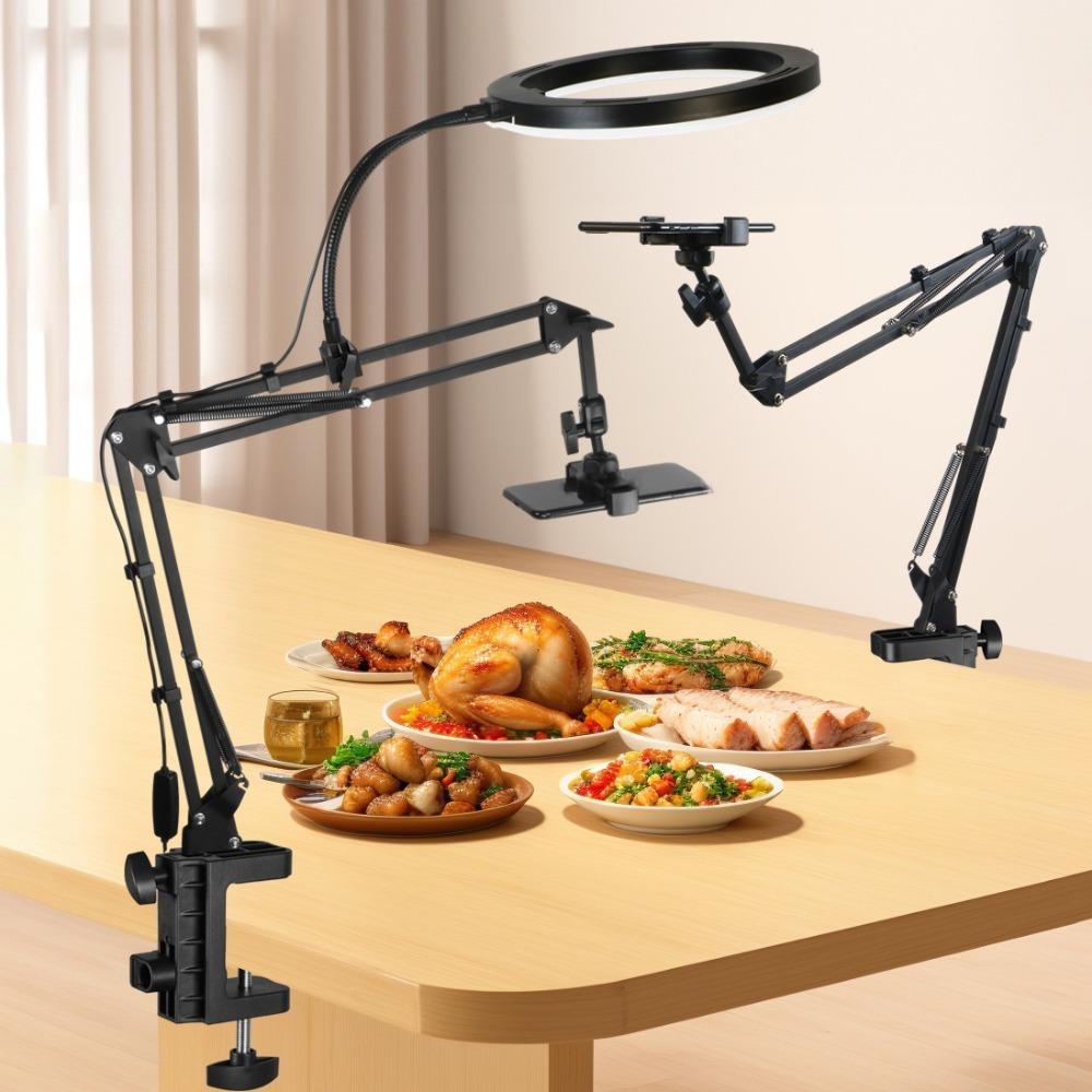 With Fill Light Telescopic Phone Stand Stable Clamp Type Phone Holder  Phone Accessories