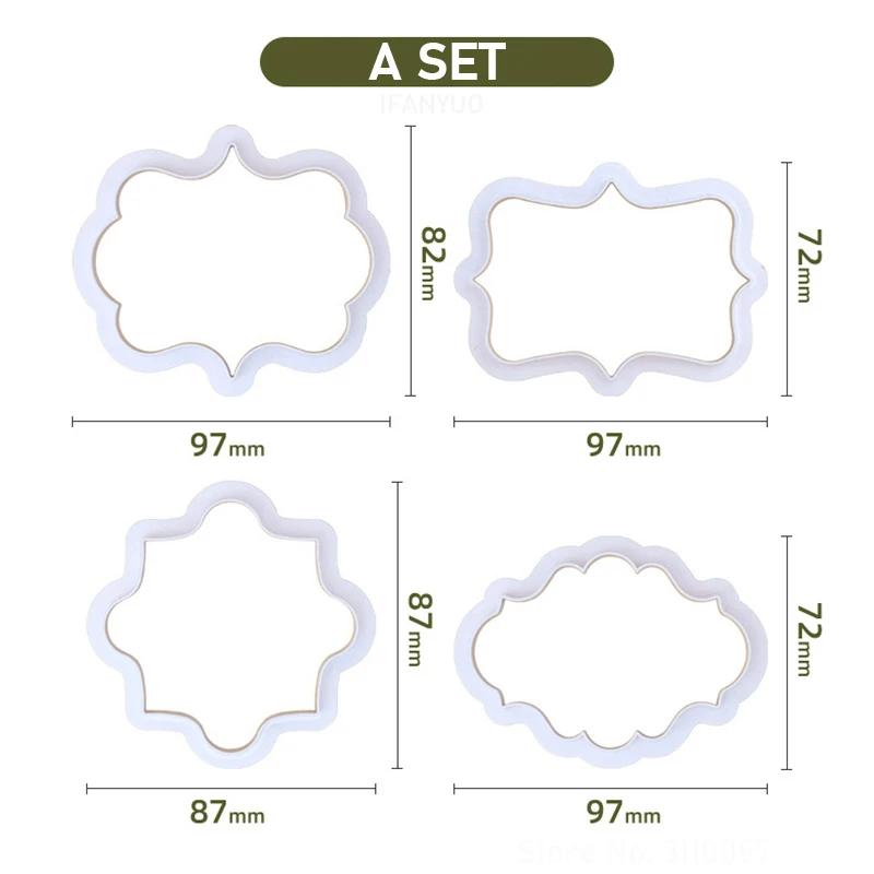 2023 New Vintage Plaque Frame Cookie Cutters Name Plate Plastic Biscuit Mould Cake Decorating Tools Letters Baking Tools 4PCS