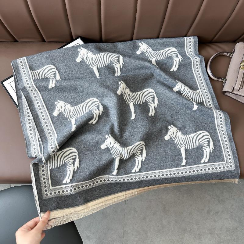 Landscape painting imitation cashmere scarf women's high-end office air-conditioned room thickened warm long trendy scarf