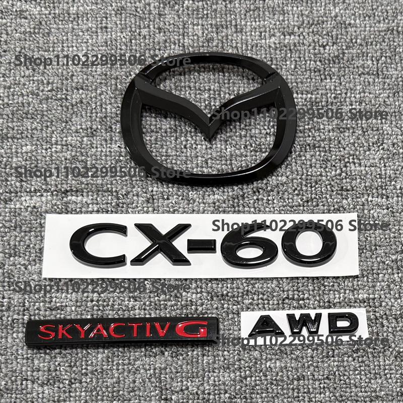 CX-60 γυαλιστερό μαύρο Εμπρός Γρίλια Αυτοκινήτου Έμβλημα SKYACTIV G AWD Αυτοκόλλητο Σήμα Πίσω Πορτμπαγκάζ Για Mazda CX-60 Αξεσουάρ Λογότυπου