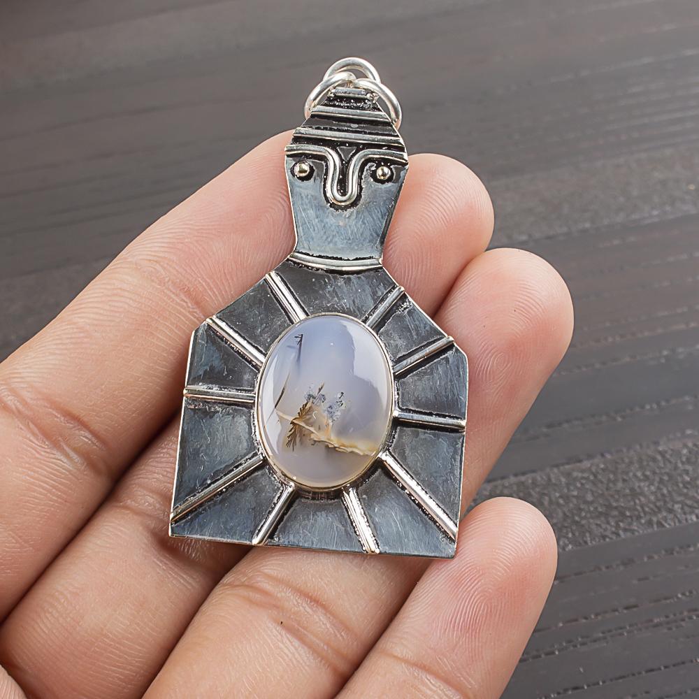 

Natural Vein Agate Gemstone 925 Sterling Silver Jewelry Designer Pendant 2.2 AJP-1974