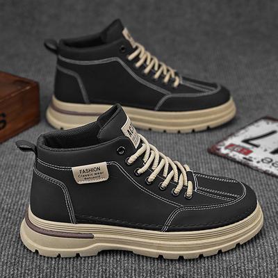 Men's Shoes 2025 Spring New High Top Shoes Men's Trendy Versatile Anti Slip Leather Casual Work Shoes
