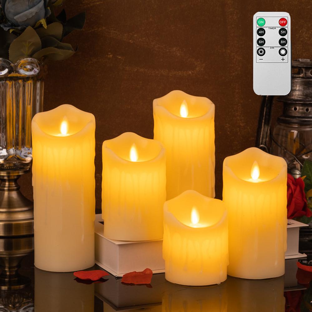 Flameless Candles with Remote Timer Flickering Tear Wave Shaped Simulate Dripping LED Candles Battery Operated for Indoor Decor
