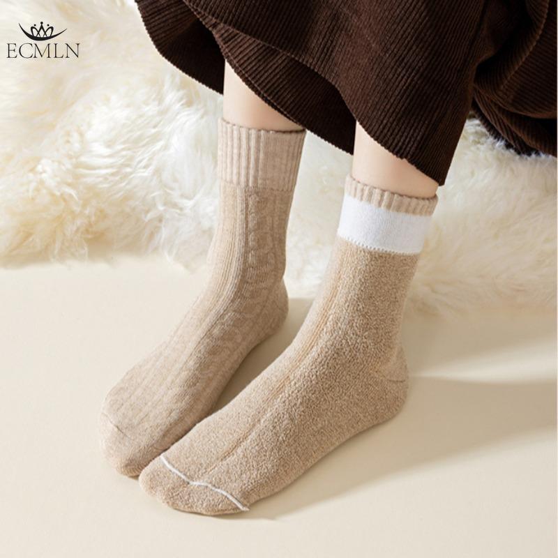Women's Mid-tube Socks Autumn and Winter Thick Warm Terry Socks Retro Hemp Pattern Solid Color Women's Socks