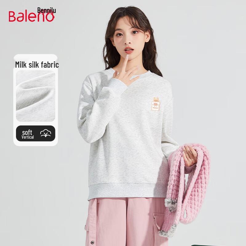 Baleno Women's Milk Silk Round Neck Sweatshirt with Cat Heart Graphic