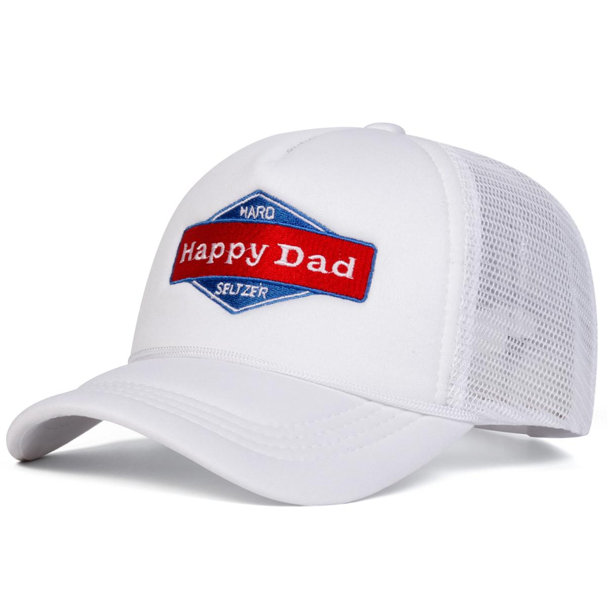 Hat Factory Heren Happy Dad Letter Geborduurde Baseballpet Mesh Hoed Outdoor Verstelbare Zonnebrand Vrijetijdshoed Lente Herfst Reizen Toerisme Strand Vakantie wit
