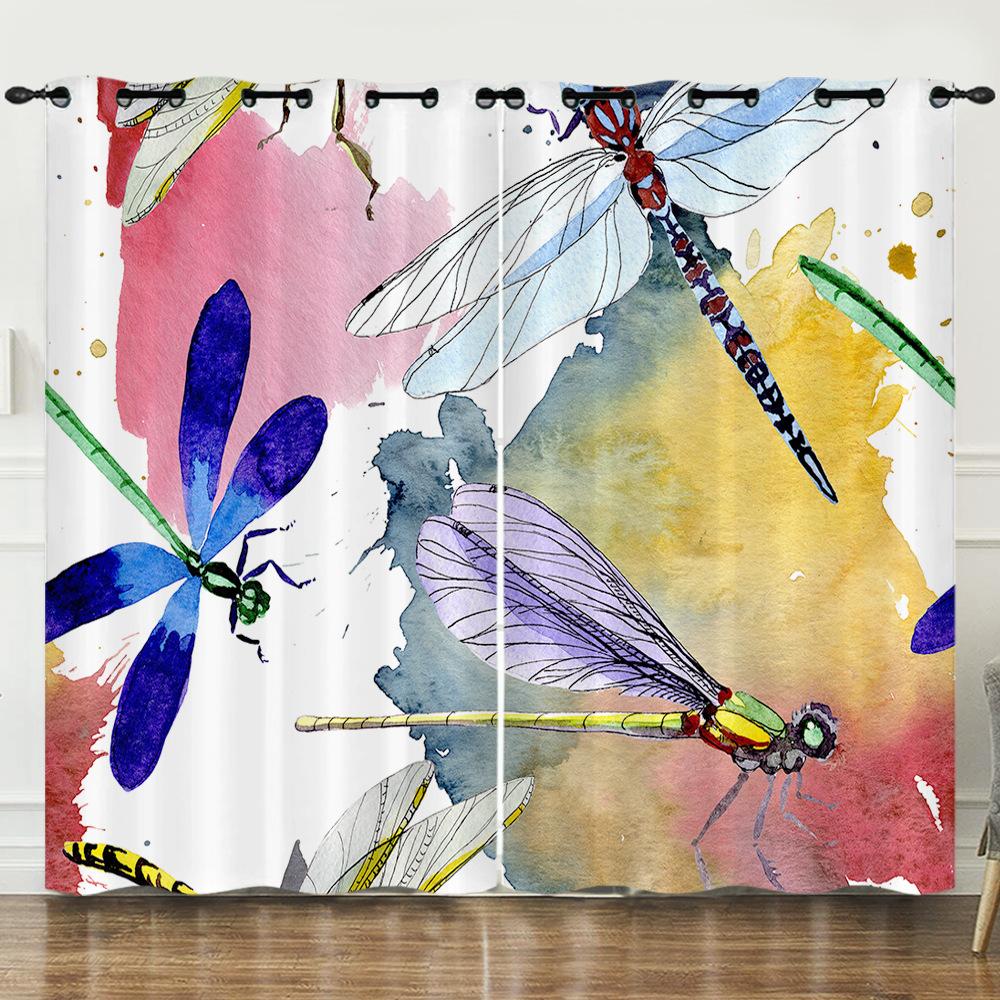 Curtain Insect Dragonfly 3D Digital Printing Blackout Curtain Punching