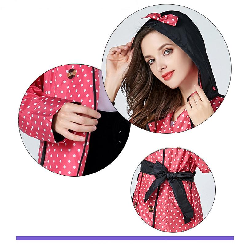 Женский легкий дождевик в горошек с принтом и бантом — фото 6