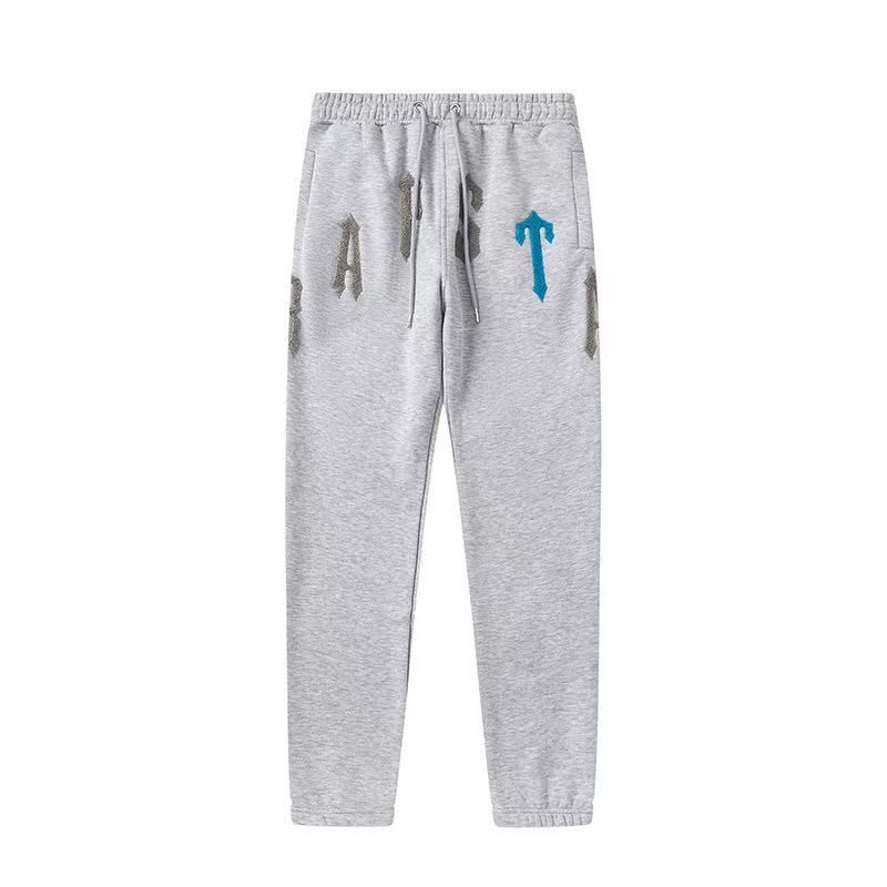 New Rainbow Color Matching Letter Embroidery Fleece Loose Hooded Sweater Casual Trousers Set