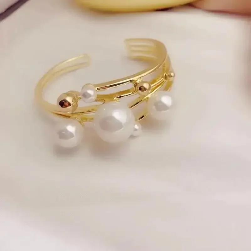 Fashionable Pearl Double Layer Hollow Bracelet for Women Girls Geometric Irregular Imitation Party Popular Jewelry Holiday Gift