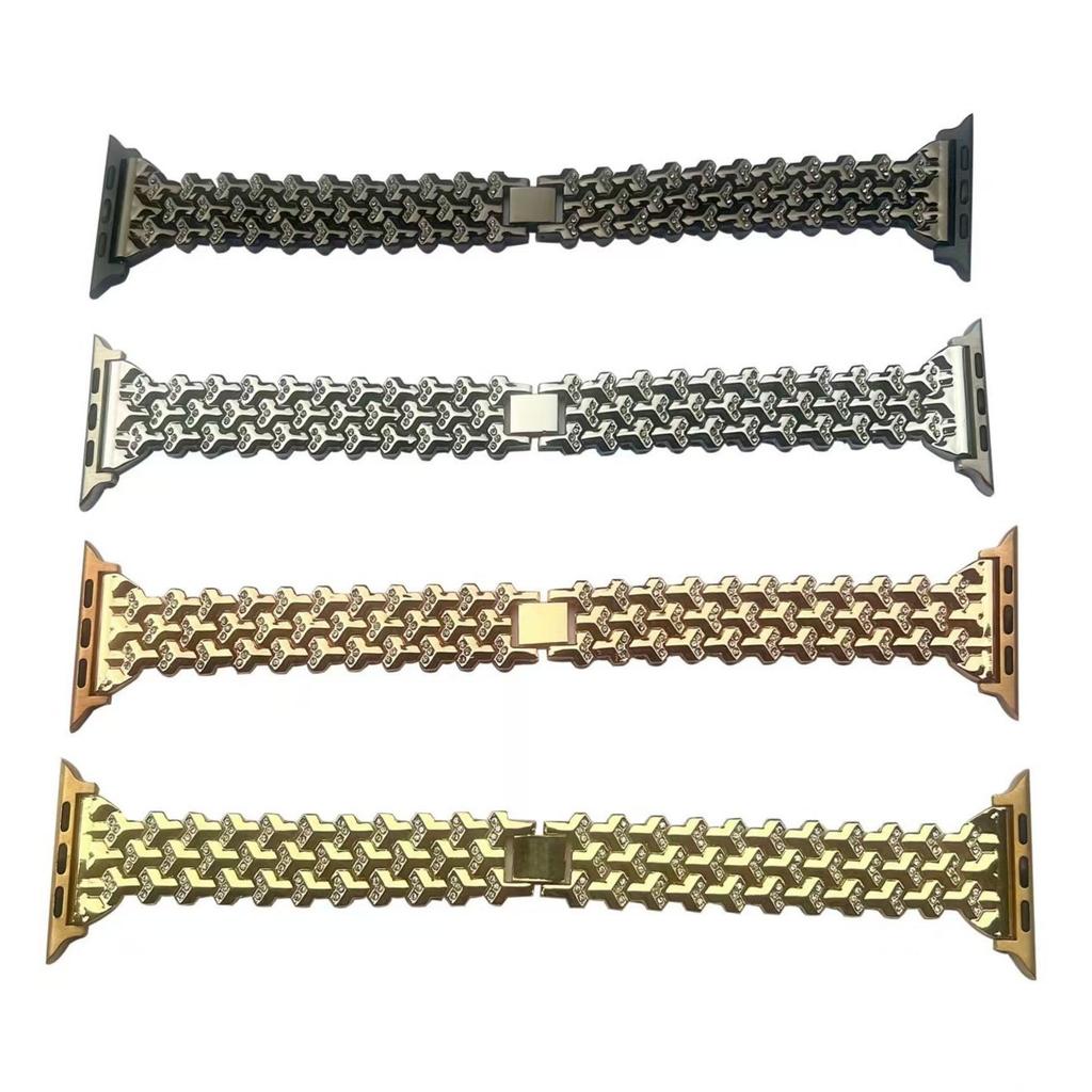 Apple Integrated Strap for Foreign Trade Apple Apple Mountain Pattern Armor Diamond Strap Metal Steel Strap 42mm-46mm