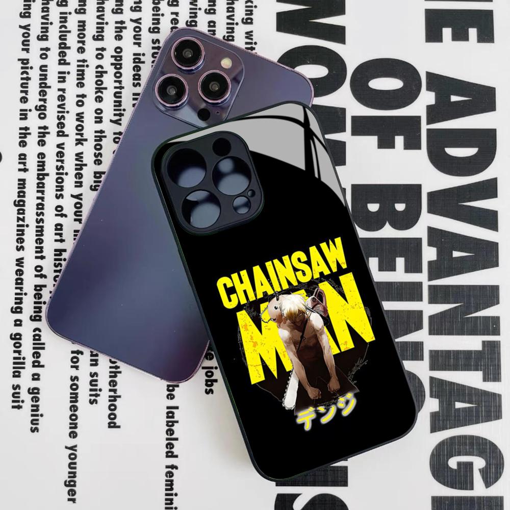C-ChainsawS M-Man Aki Hayakawa Phone Case for Iphone 16 15 14 12 11 13 Pro Max Mini 8 X Xr Xs Puls Black Glass Cover
