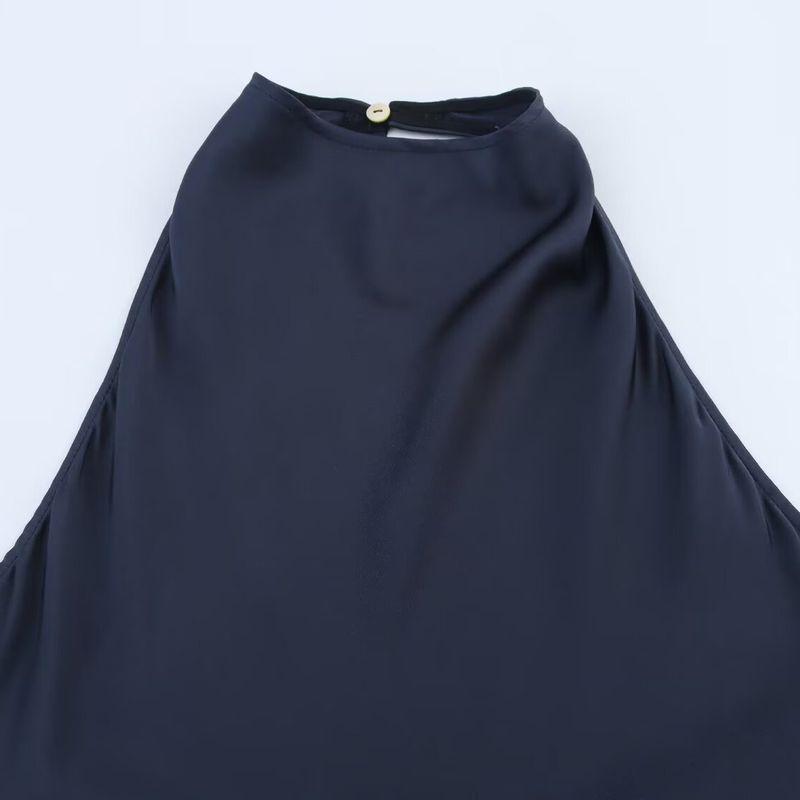 Kaslead New Women clothes Western Style Two-Color Silk Satin Texture Neck Collar Top 2754100