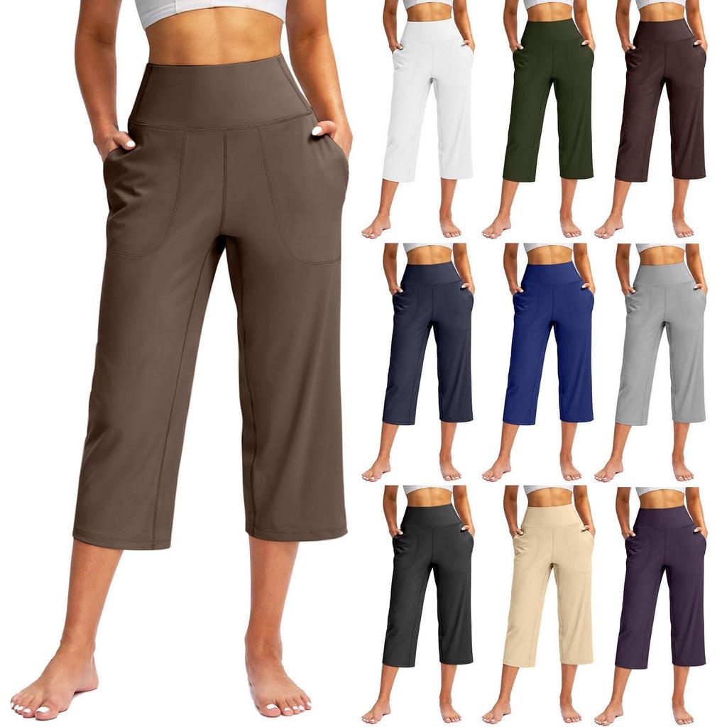 2025 Women's High-Waist Wide Leg Yoga Pants with Pockets and Tummy Control.