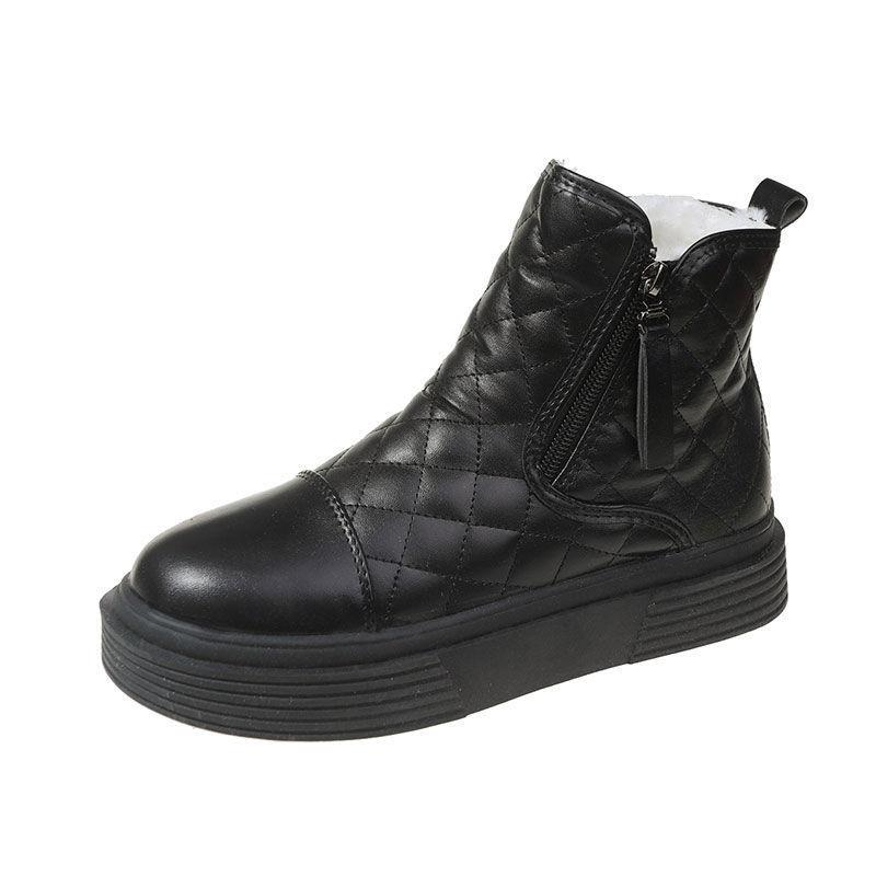 Schneestiefel Damen Winter 2025 neu weiches Leder wasserdicht und rutschfest flachsohlige Kurzstiefel große Baumwollschuhe gefütterte verdickte Martens