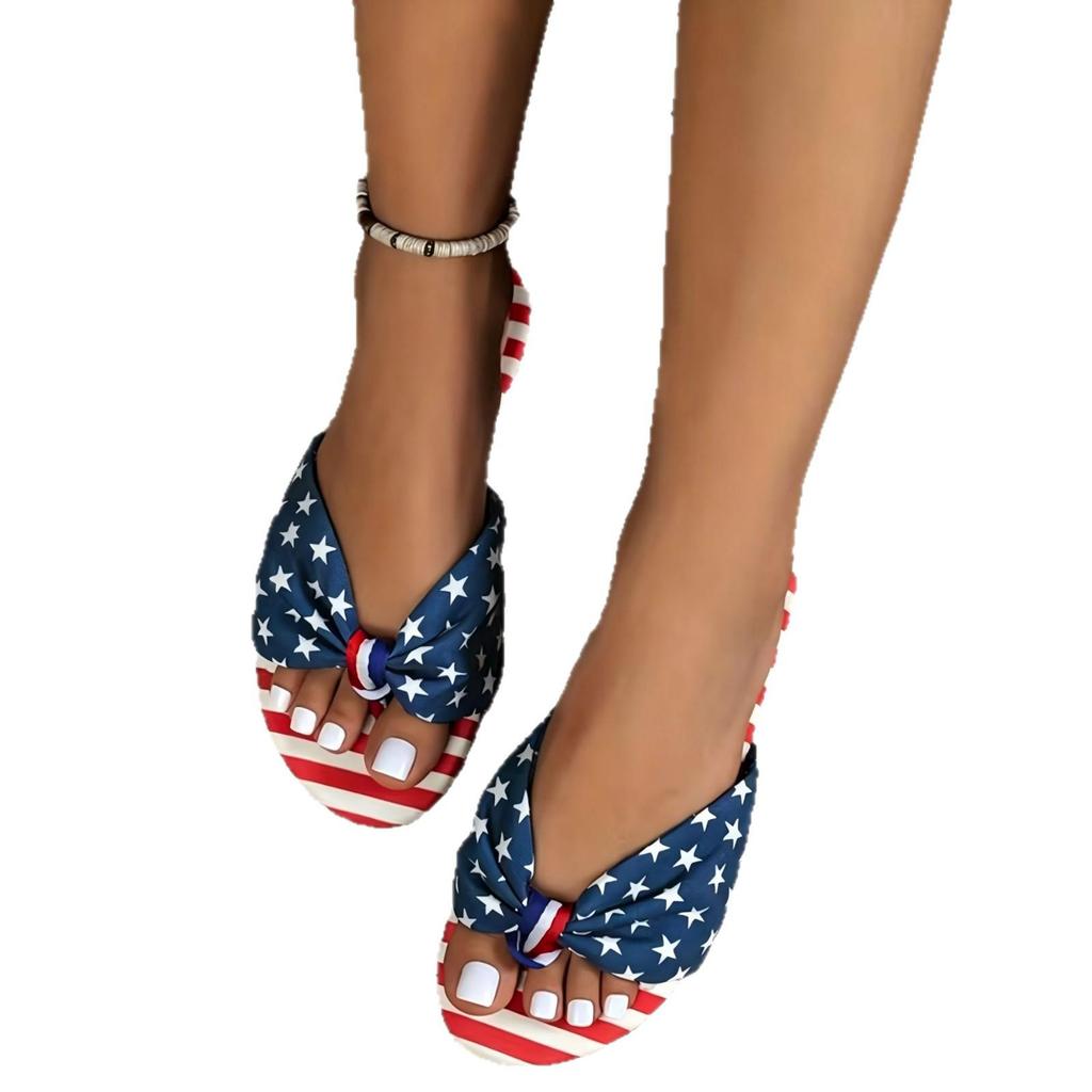 2026 Summer American Flag Bow Thong Flat Sandals - Old Money Style