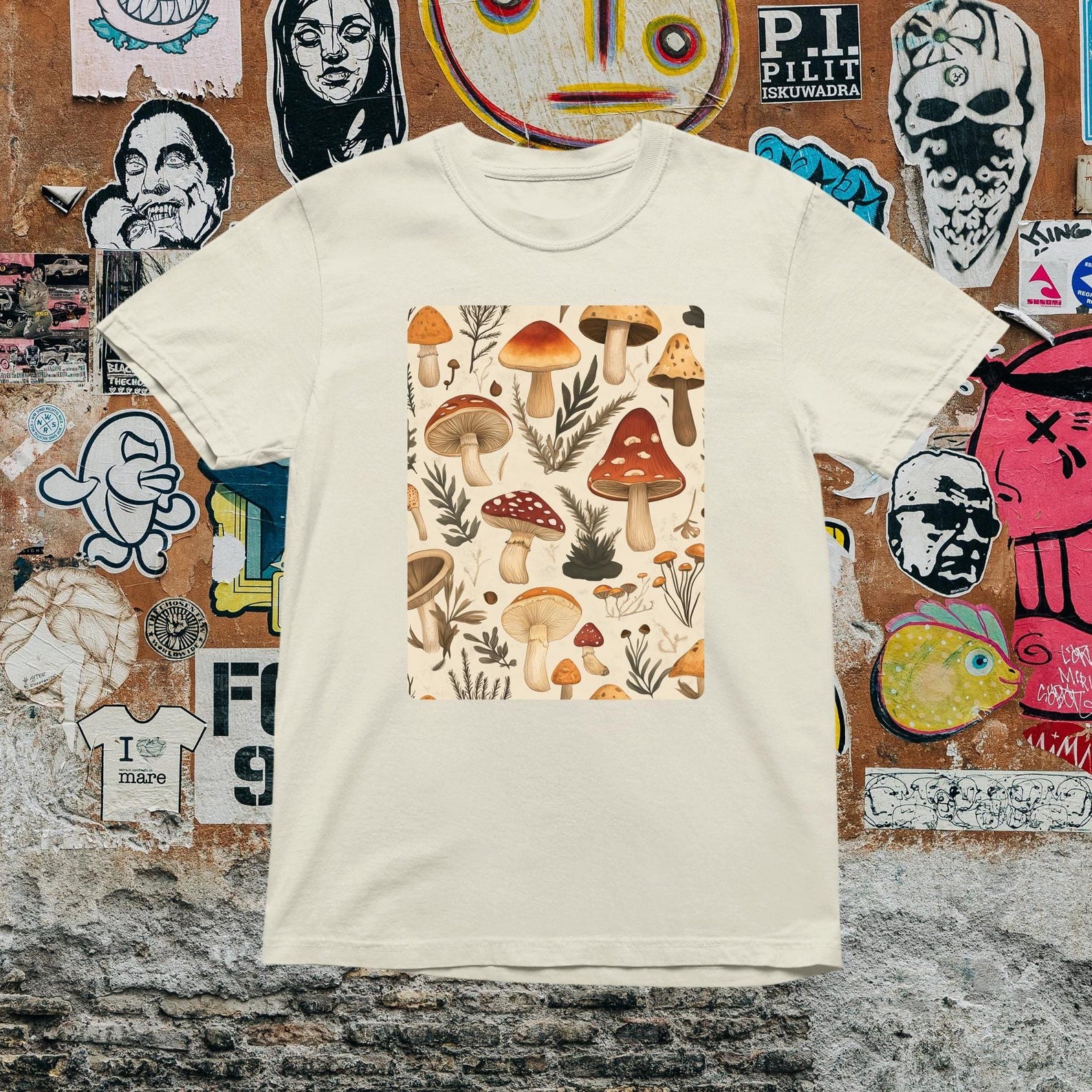 Cottagecore Mushroom T-Shirt: Vintage Botanical Fungi Illustration S