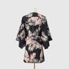 Women V Neck Summer Leaf Print Short Sleeve Single Breasted Drawstring Loose Dresses