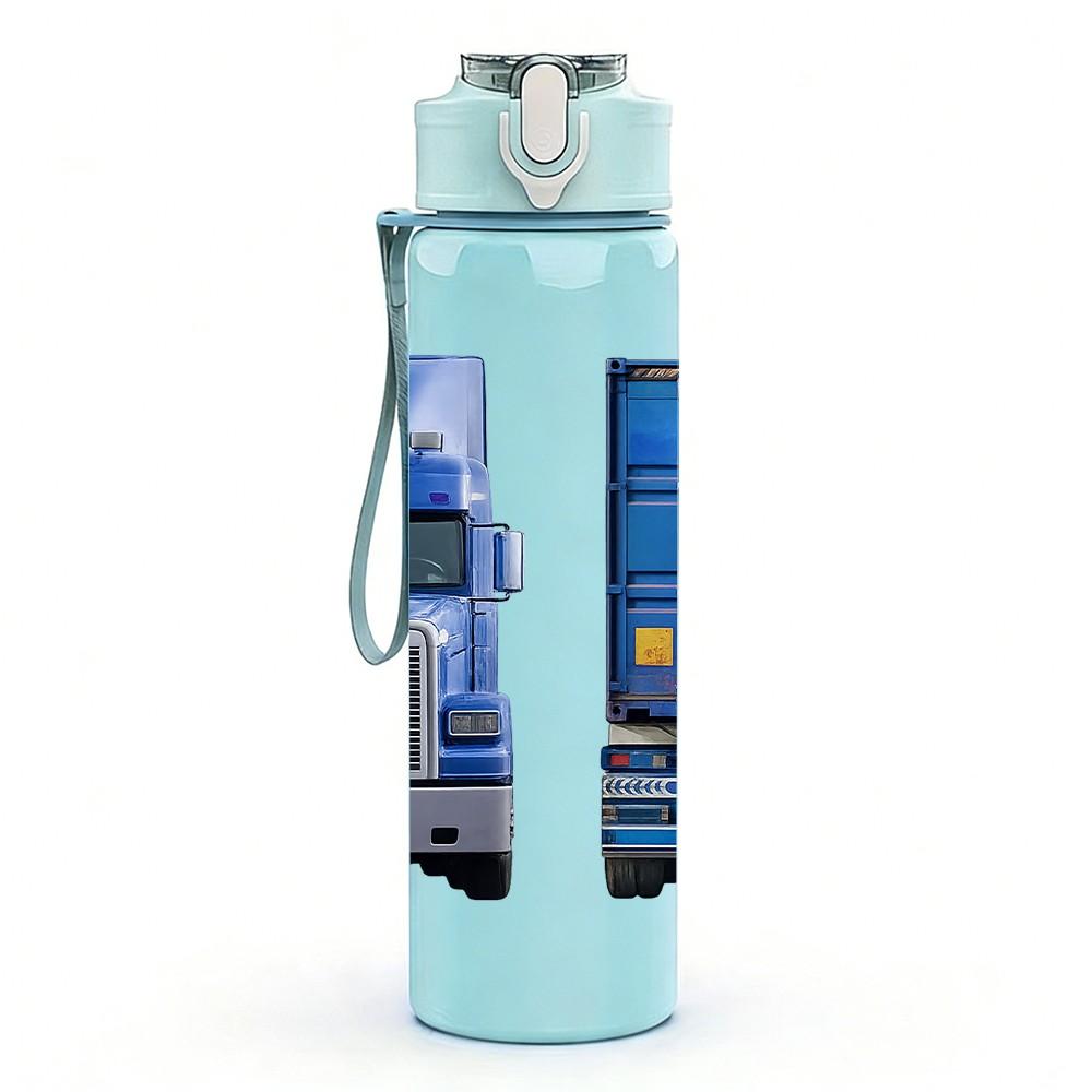1PC Big Truck Lorry Vehicle Print 750ml Color Plastic Sports Water Bottle Leakproof Flip Straw Lid Suitable for Sports Office Home Use