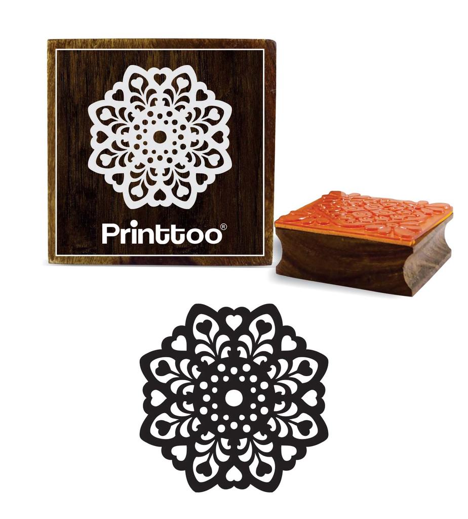 Printtoo Diary Cards Stamp Floral Mandala Pattern Square Wooden Rubber Stamps-2 x 2