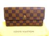 Auténtica Cartera Larga Plegable Damier de Cuero Marrón Internacional #b205  Restaurada por el vendedor