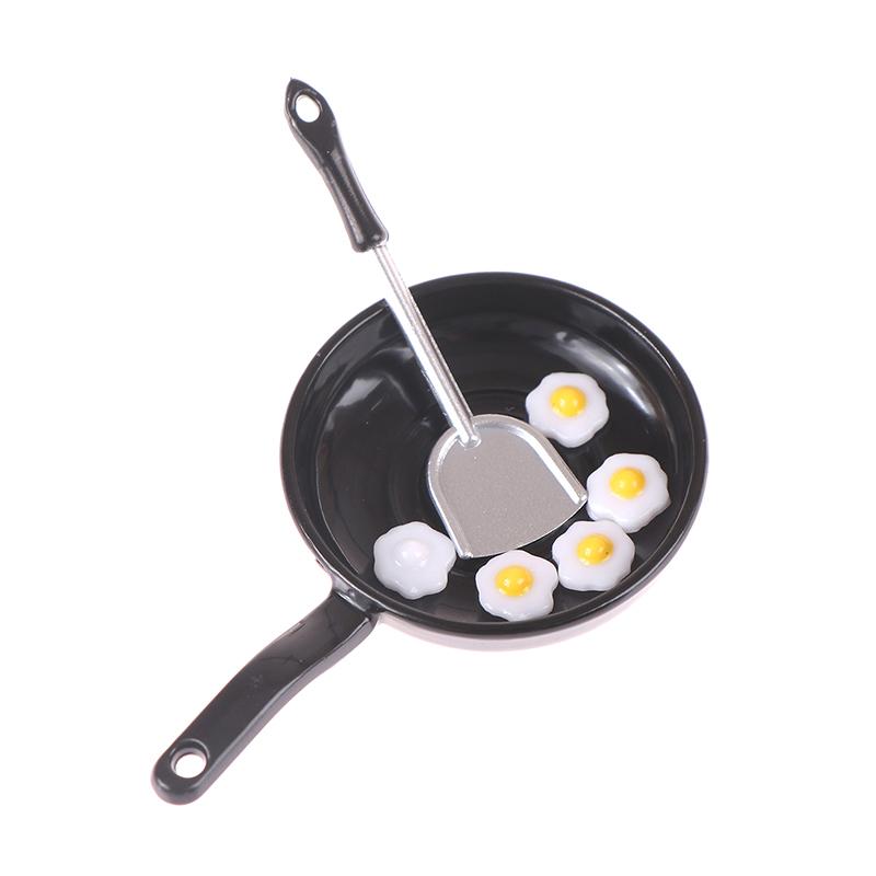 1/12 Dollhouse Simulation Fried Egg Frying Pan Set Dollhouse Miniature Kitchen Decoration Dolls House Accessories