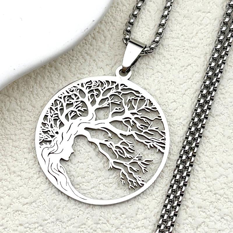 Tree Of Life Hair Chain Stainless Steel Silver Color Fashion Necklace For Women Men Nature Jewelry Accessory