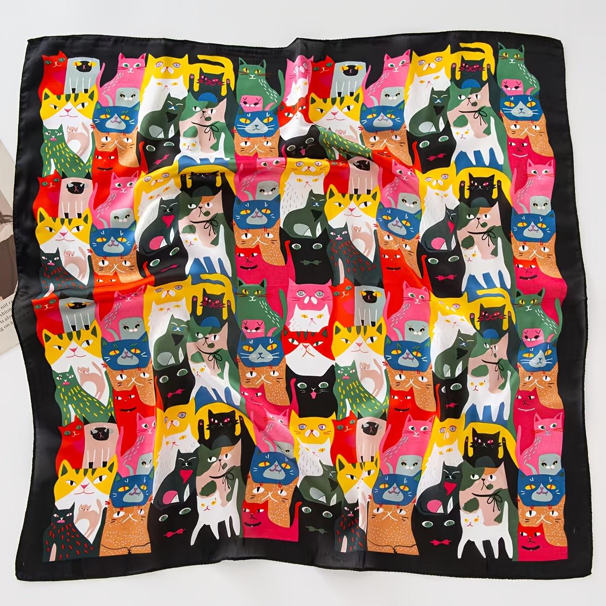 

Trendy Cat Print Imitation Silk Scarf for Women,Soft Satin Bandana,Versatile for Neck,Hair, Bag, Ladies Scarf 68cm чёрный